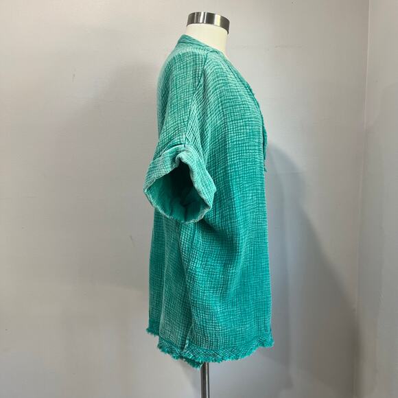 Umgee 100% Cotton Gauze Tunic Top Size M Teal Boho Oversized Summer Blouse - Picture 2 of 9